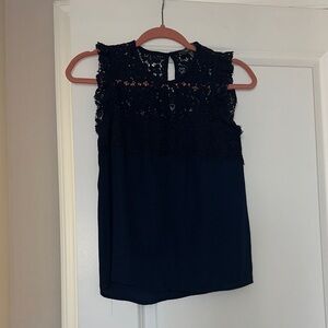 Chic Navy Lace Sleeveless Blouse